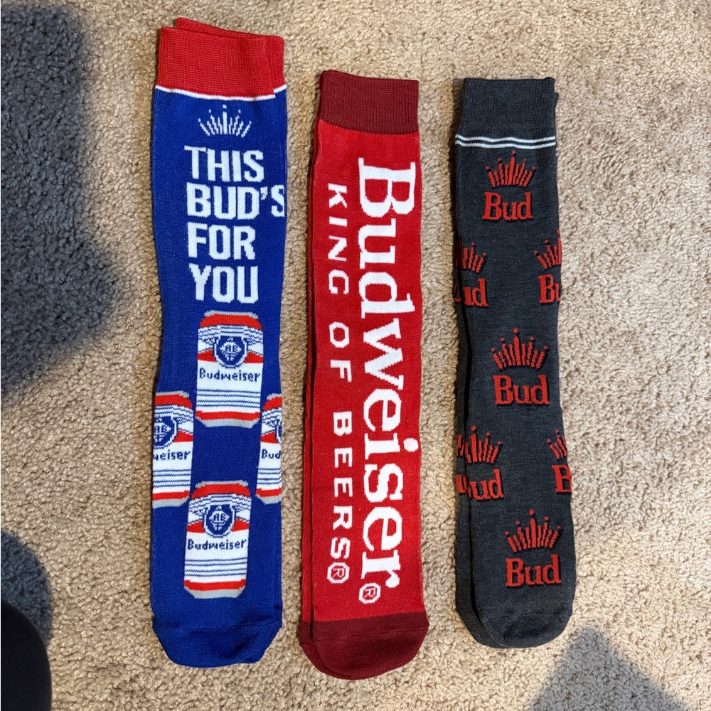 Budweiser Casual Socks Set - Blue, Red, and Gray shoe size 6-12